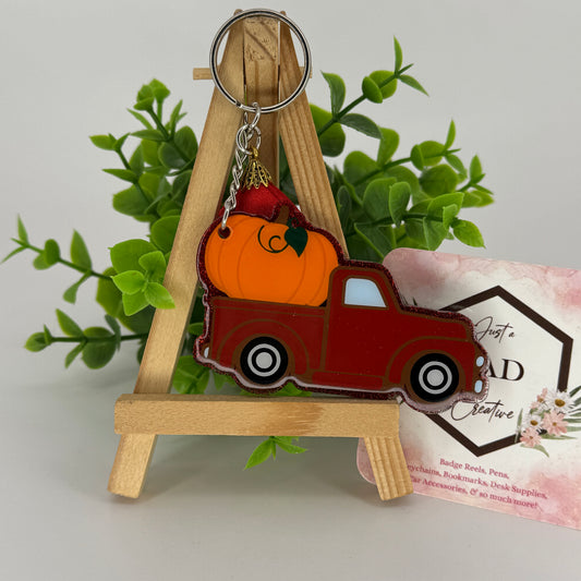 Vintage Truck  3" Red Glittered Keychain / Bag Tag