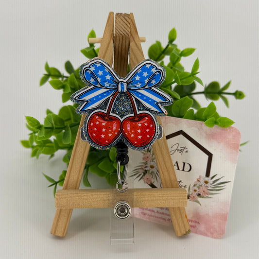 Patriotic Cherries with Large Bow Interchangeable Badge Topper