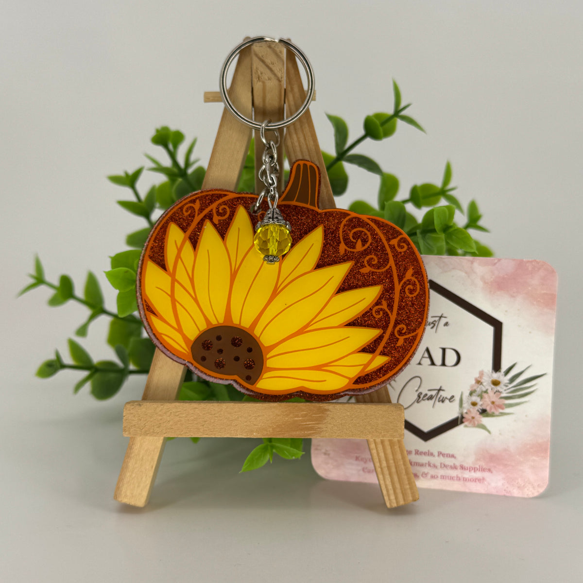 Pumpkin  3" Glittered Keychain / Bag Tag