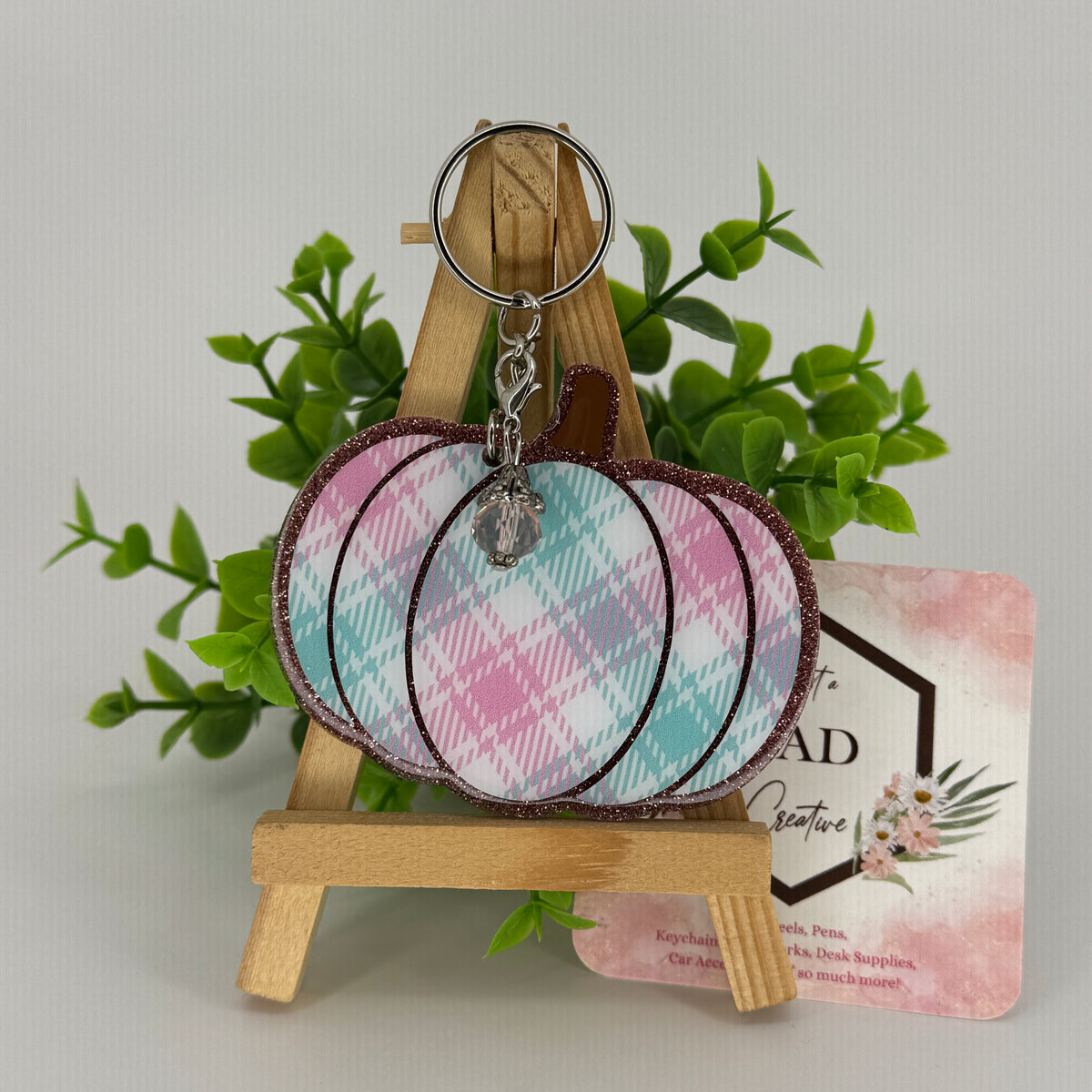 Pumpkin  3" Glittered Keychain / Bag Tag