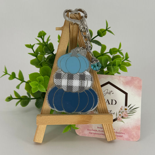 Stacked Pumpkins  3" White Glittered Keychain / Bag Tag