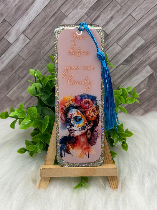 You Define Your Own Beauty Sugar Skull Inspired Glittered Bookmark
