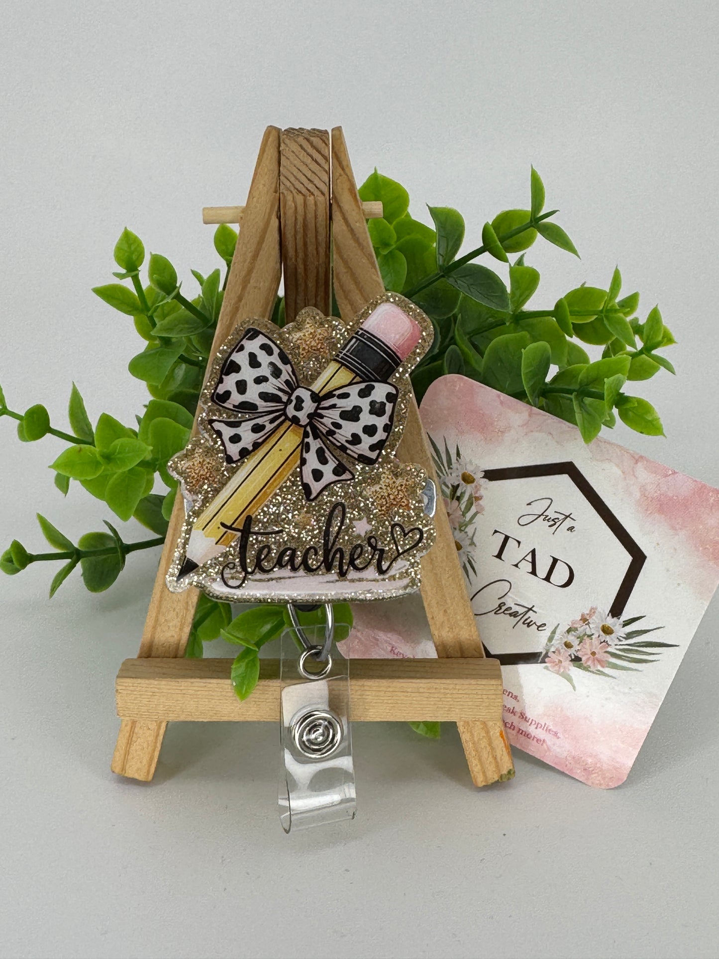 Teacher Pencil with Bow Interchangeable Badge Reel Topper