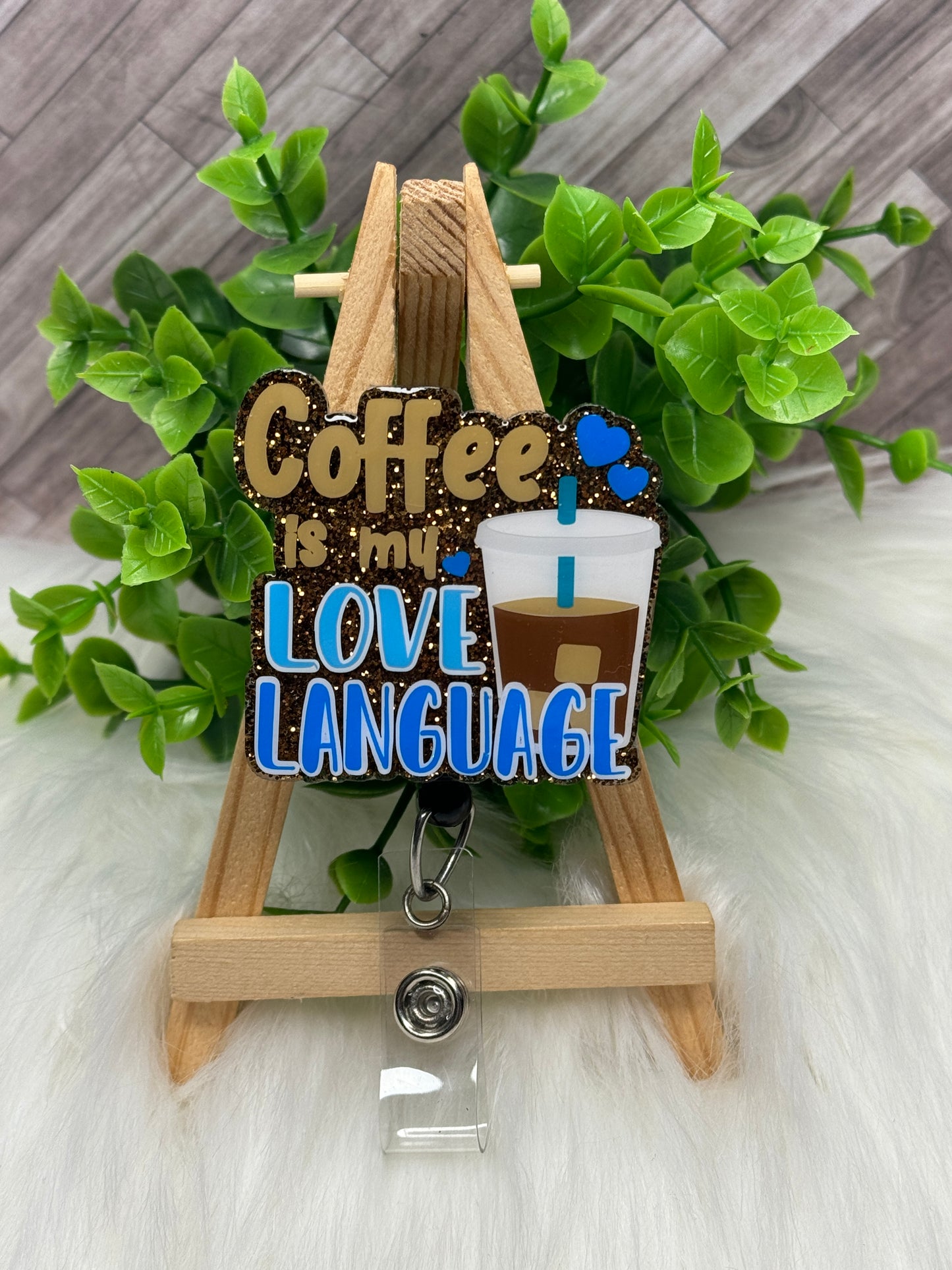 Coffee Love Language Glittered Interchangeable Badge Reel Topper