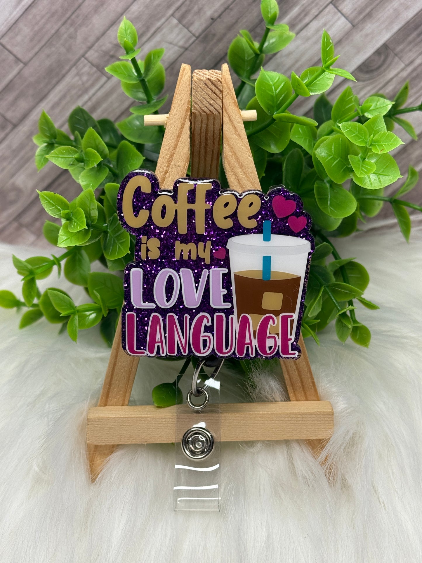 Coffee Love Language Glittered Interchangeable Badge Reel Topper