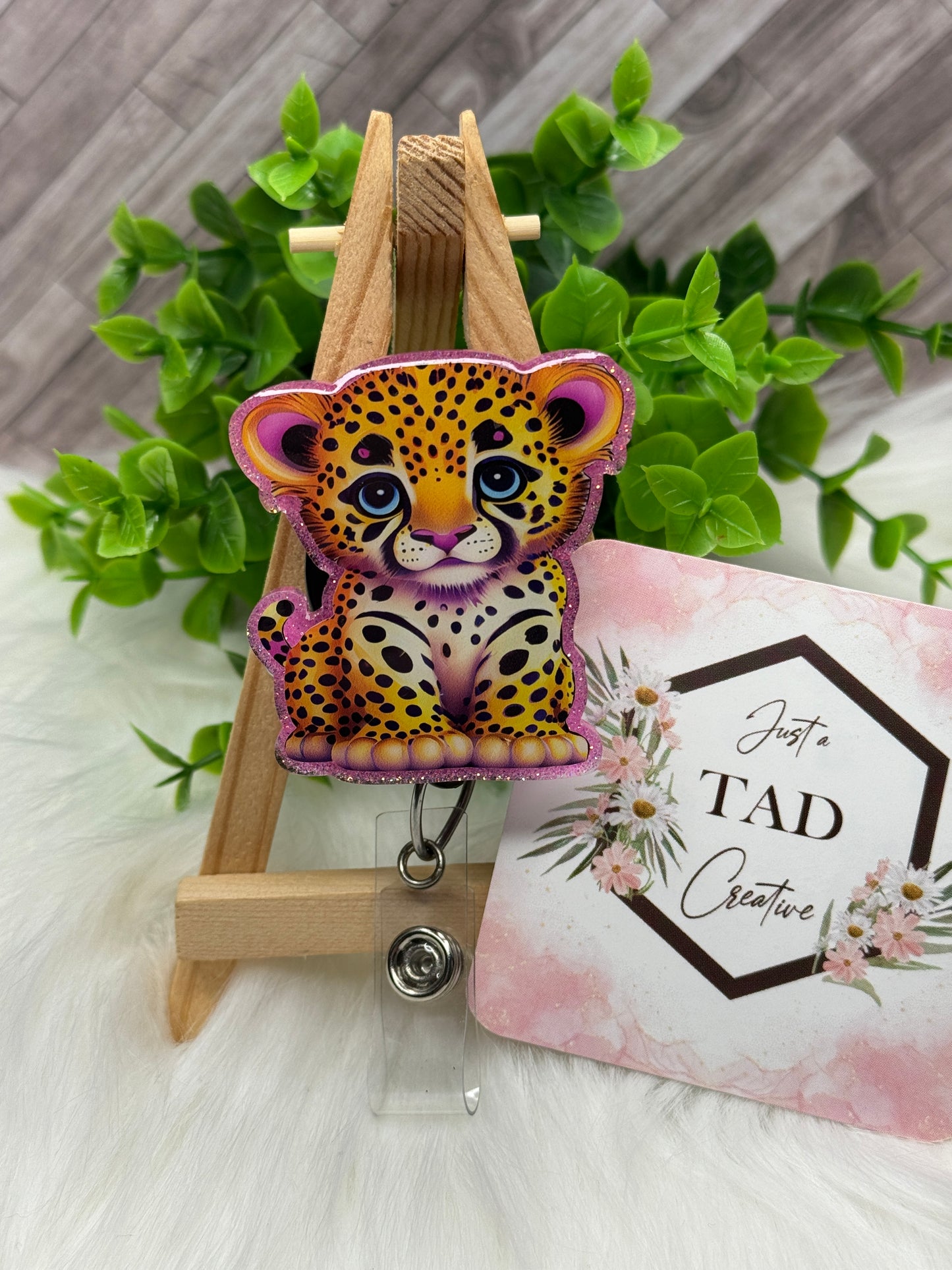 Colorful Cheetah Cub Interchangeable Badge Reel Topper