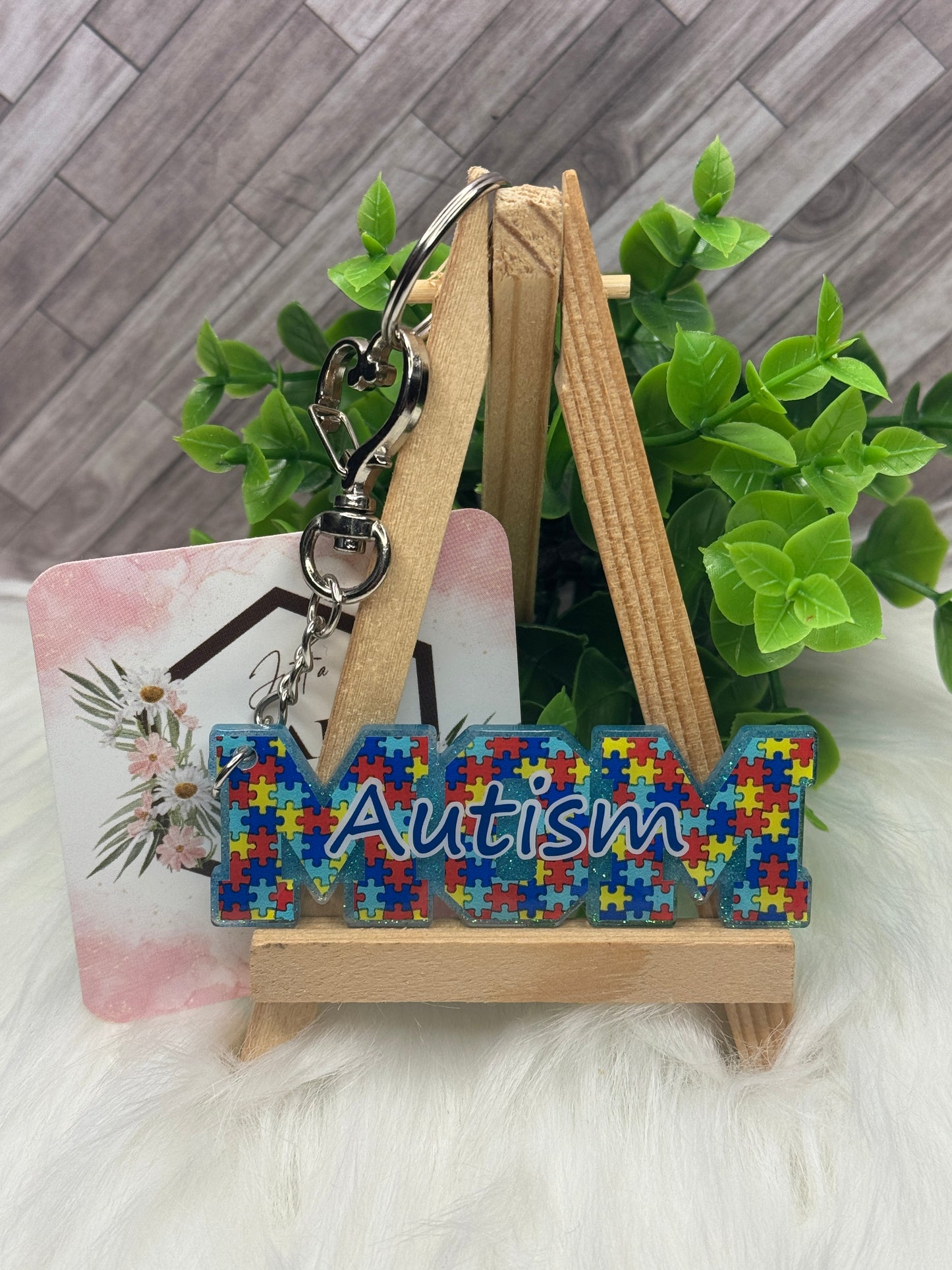 Autism MOM Puzzle Piece Keychain / Bag Tag