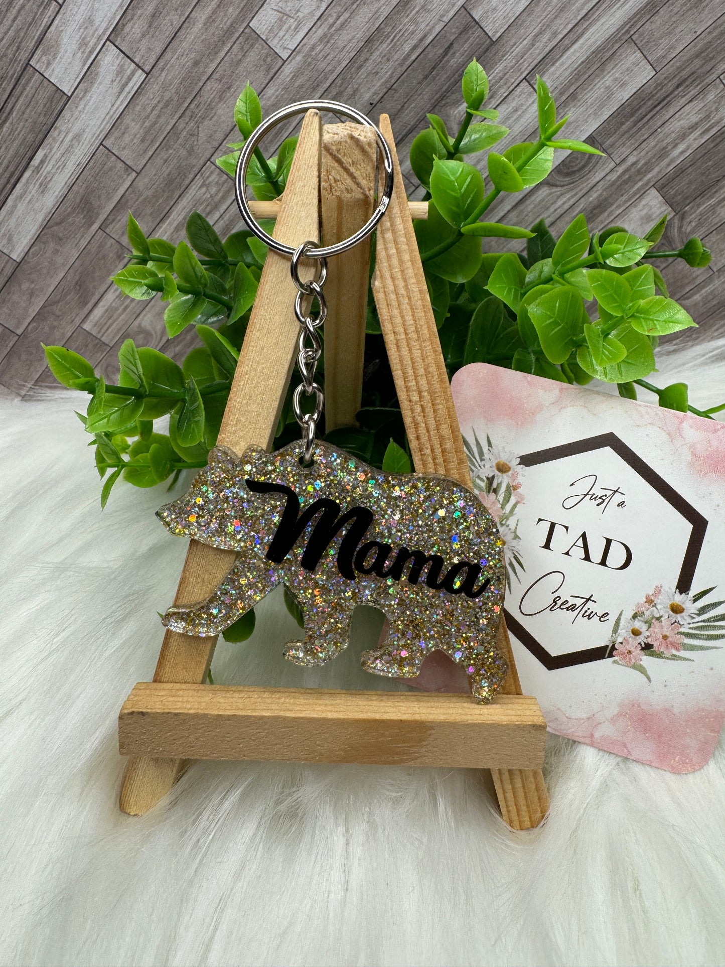 MAMA Bear Glittered Keychain / Bag Tag