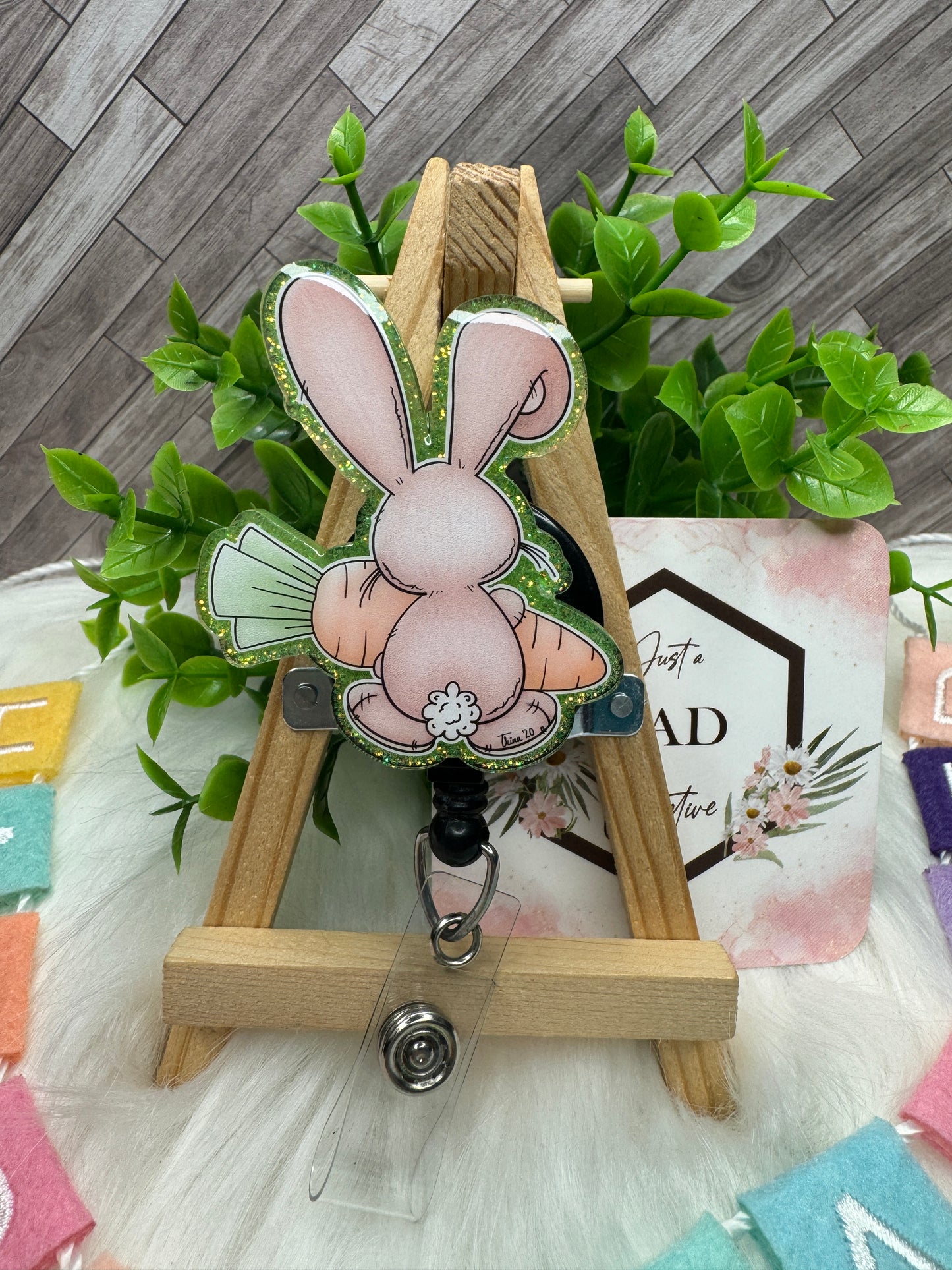 Bunny Holding a Carrot  Interchangeable Badge Reel/Lanyard Topper