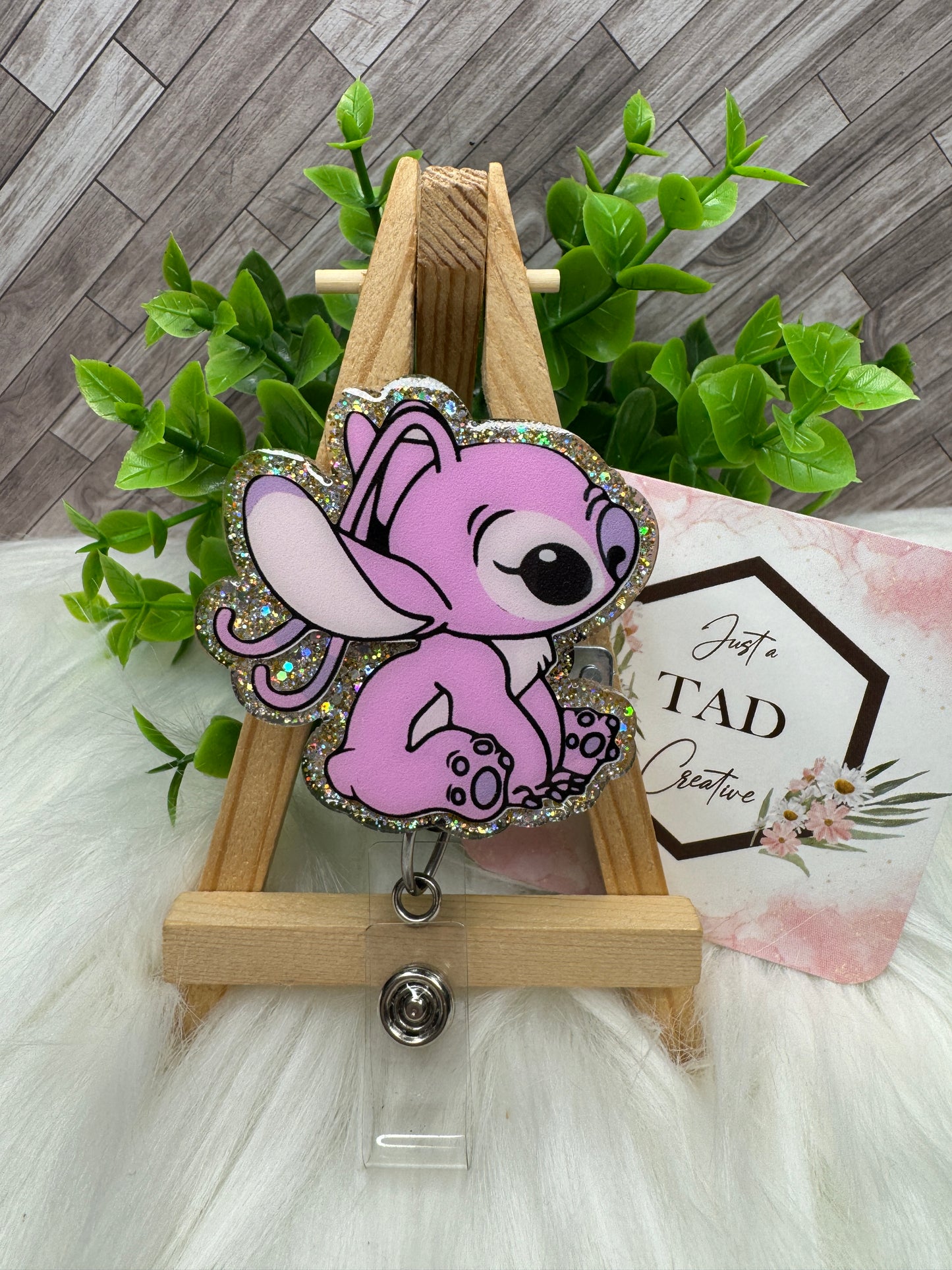 Pink Alien Sitting Interchangeable Badge Reel Topper