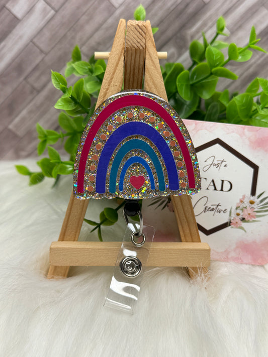 Boho Rainbow Glittered Interchangeable Badge Reel Topper