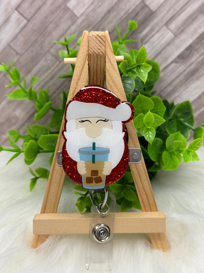 Santa with Iced Coffee Interchangeable Badge Topper