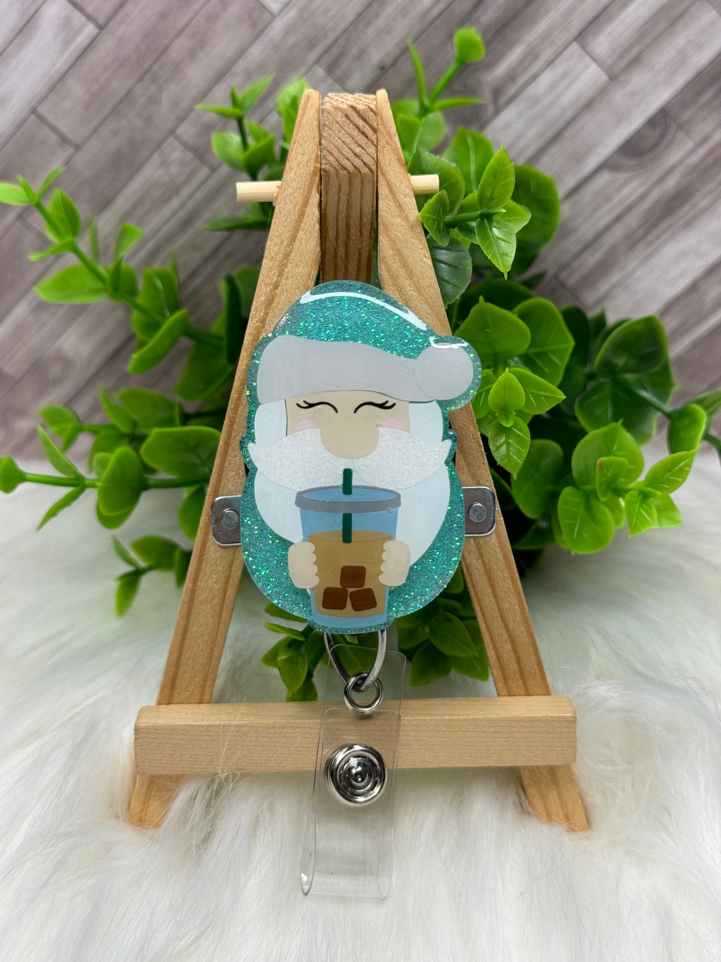 Santa with Iced Coffee Interchangeable Badge Topper