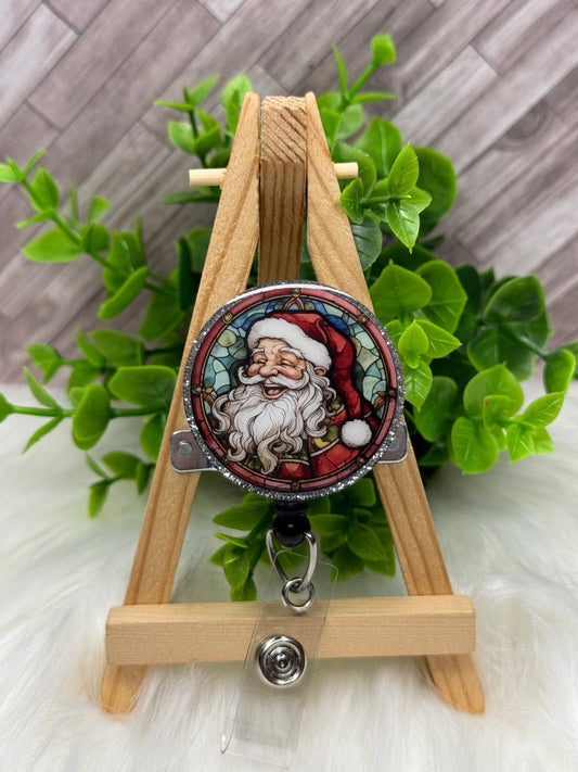 Santa Stained Glass Interchangeable Badge Topper