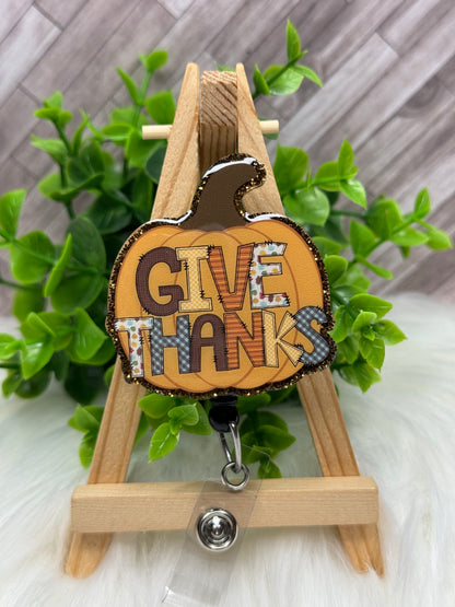 Give Thanks Pumpkin Interchangeable Badge Topper