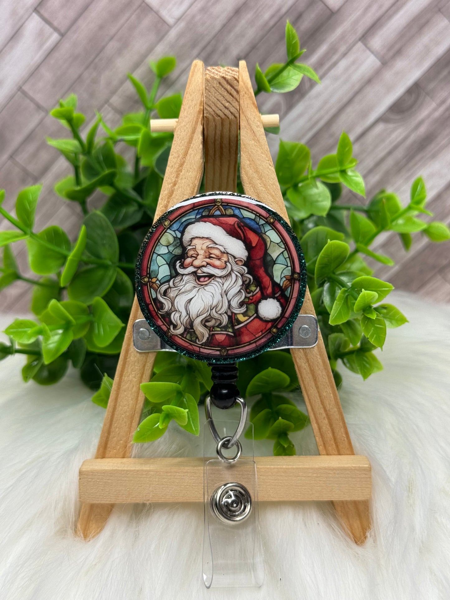 Santa Stained Glass Interchangeable Badge Topper