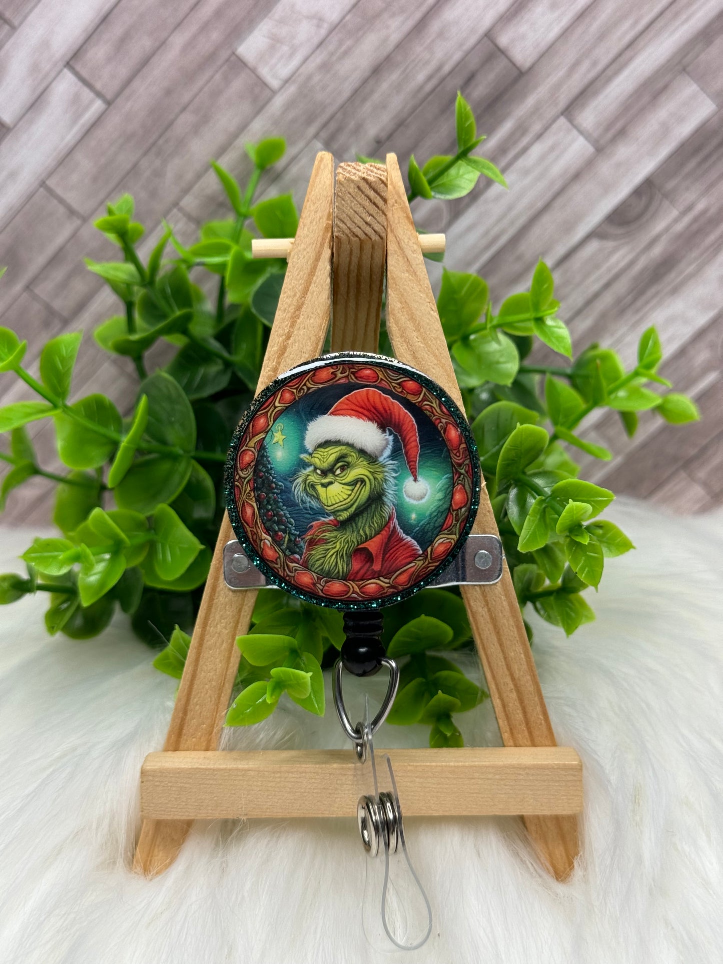 Green Christmas Monster Stained Glass Interchangeable Badge Topper