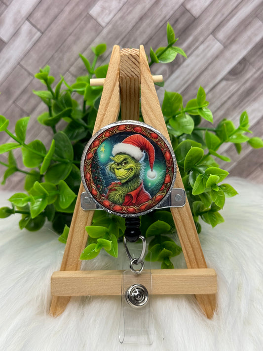 Green Christmas Monster Stained Glass Interchangeable Badge Topper