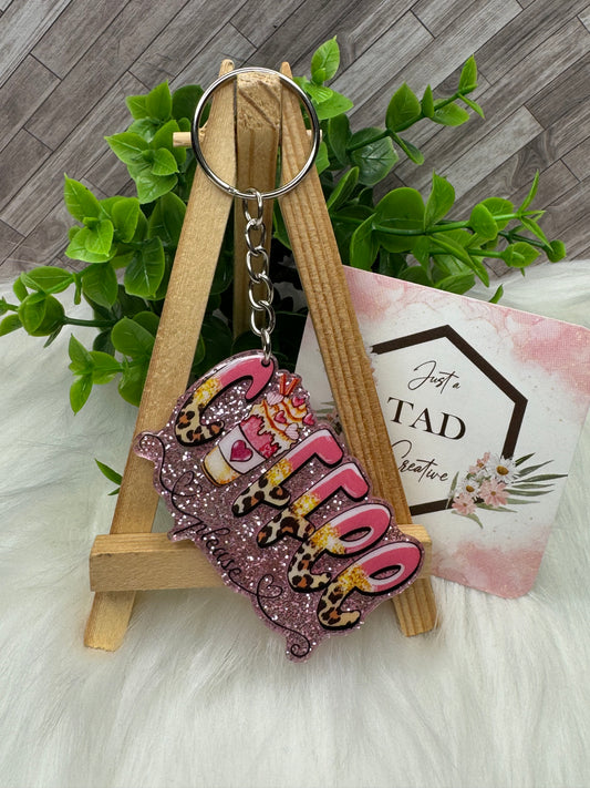 Coffee Please Glittered Keychain / Bag Tag