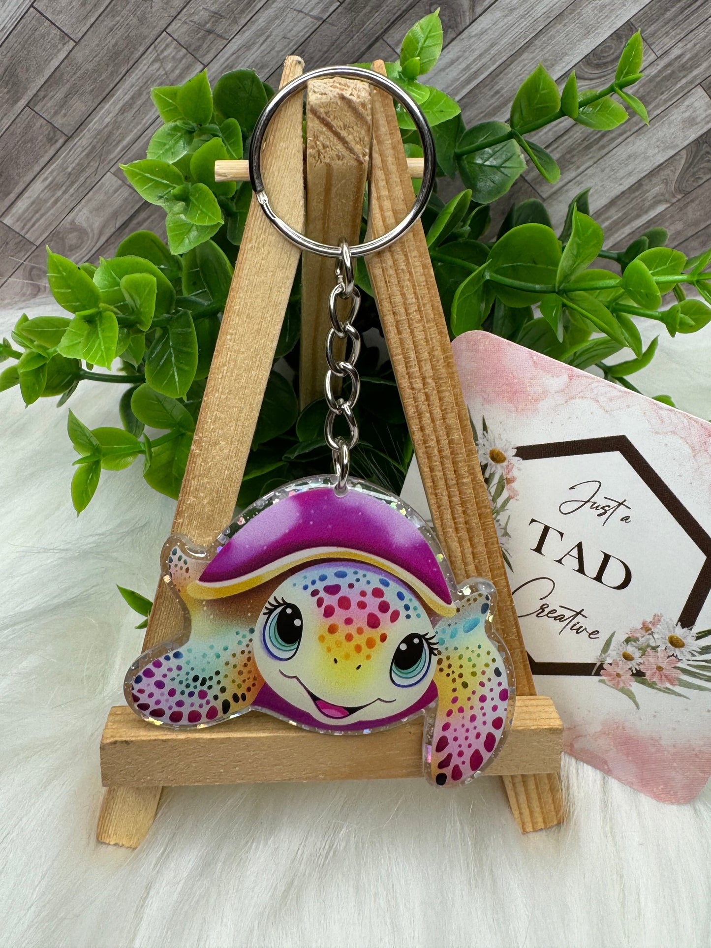 Rainbow Turtle Glittered Keychain / Bag Tag