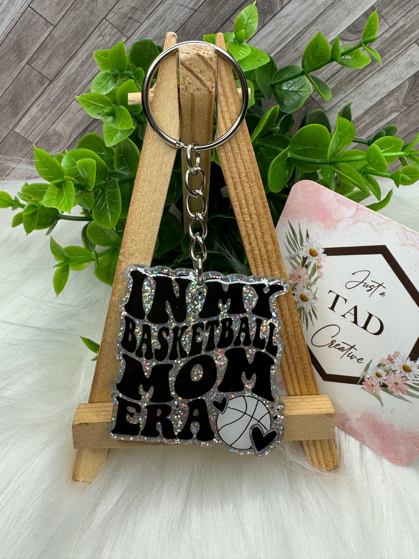 Basketball Mom Era Glittered Keychain / Bag Tag