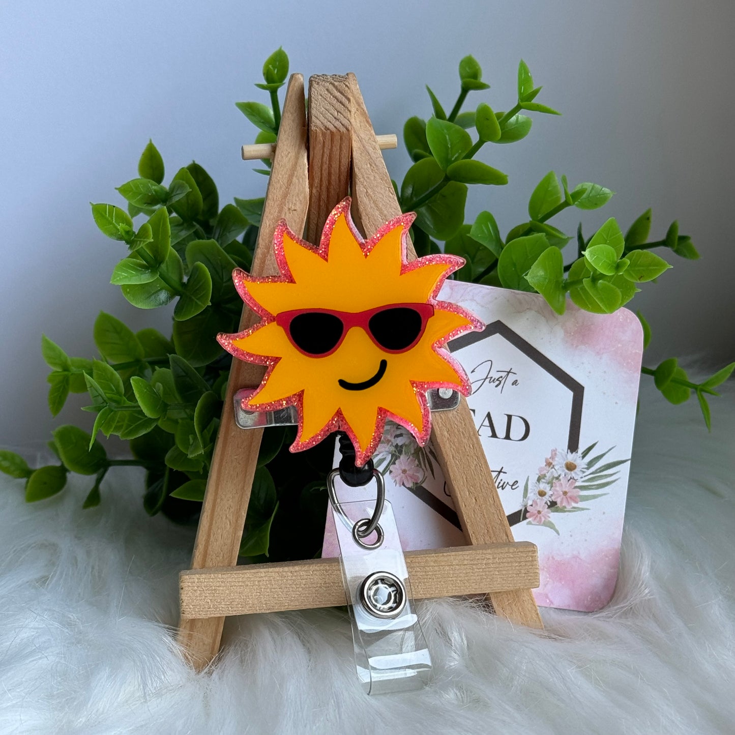 Sun with Sunglasses Interchangeable Badge Reel Topper