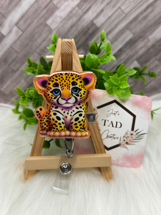 Colorful Cheetah Cub Interchangeable Badge Reel Topper