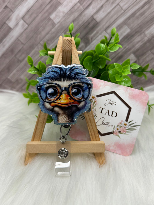 Ostrich with Glasses Interchangeable Badge Reel Topper