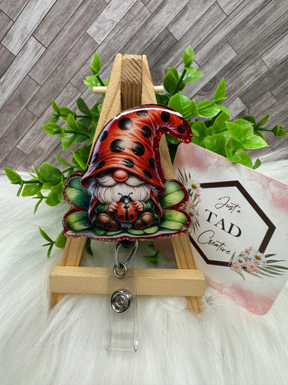 Lady Bug Gnome Interchangeable Badge Reel Topper