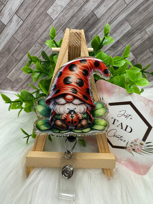 Lady Bug Gnome Interchangeable Badge Reel Topper