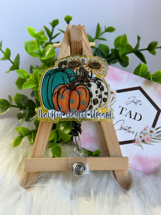 Thankful, Grateful, Blessed Patterned Pumpkin Interchangeable Topper