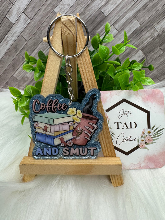 Coffee and Smut Glittered Keychain / Bag Tag
