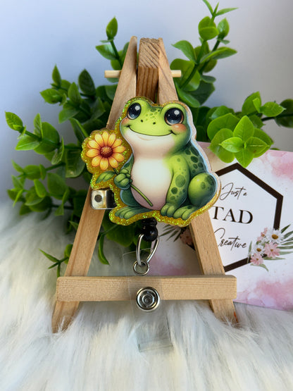 Cute Frog with Flower Glittered Interchangeable Topper