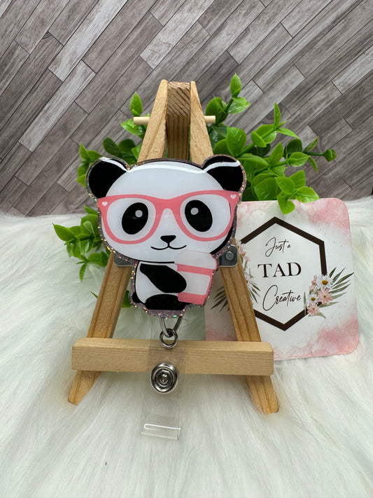 Panda Bear with Glasses & Coffee Interchangeable Badge Topper