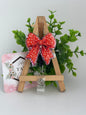 Red Heart Print Coquette Bow Interchangeable Badge Topper