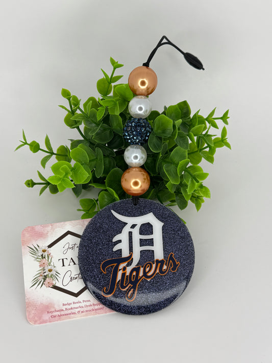 Detroit Baseball Glittered Bead Car Dangle
