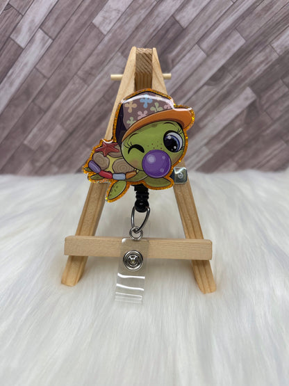 Bubble Gum Sea Turtle Glittered Interchangeable Badge Reel Topper