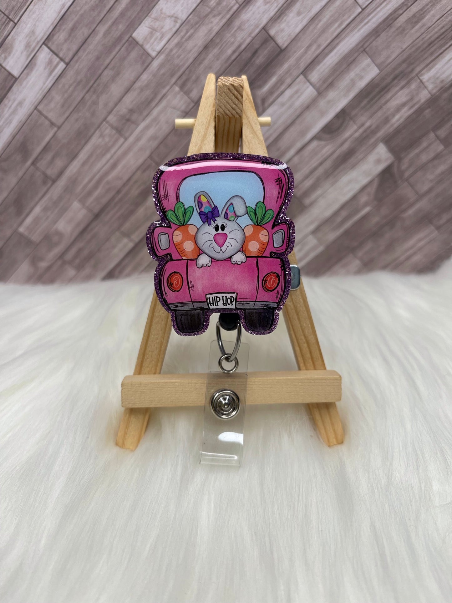 Easter Bunny in back of the truck Interchangeable Badge Reel Topper