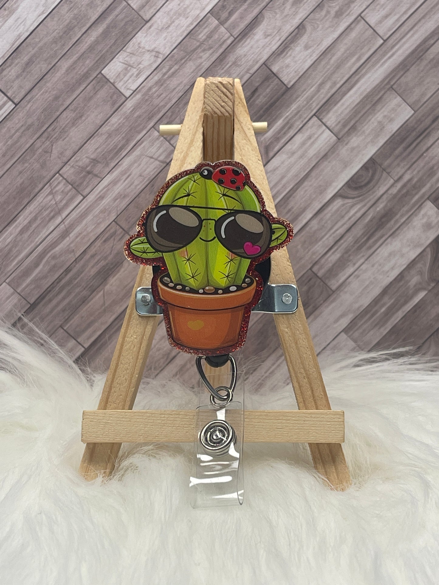 Cactus with Sunglasses Glittered Interchangeable Badge Reel Topper