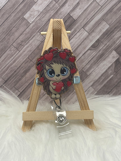 Hedgehog with Hearts Glittered Interchangeable Badge Reel Topper