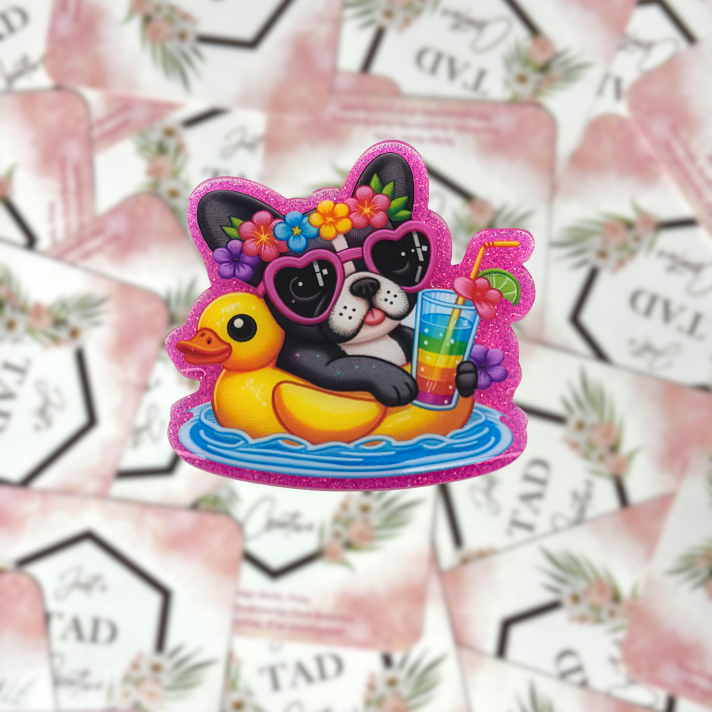 Pup in a Pool Float Interchangeable Badge Topper