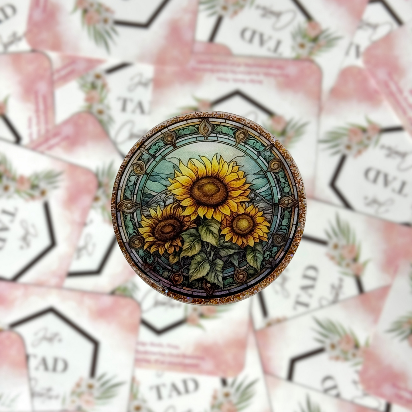 Sunflower Stained Glass Round Interchangeable Badge Topper