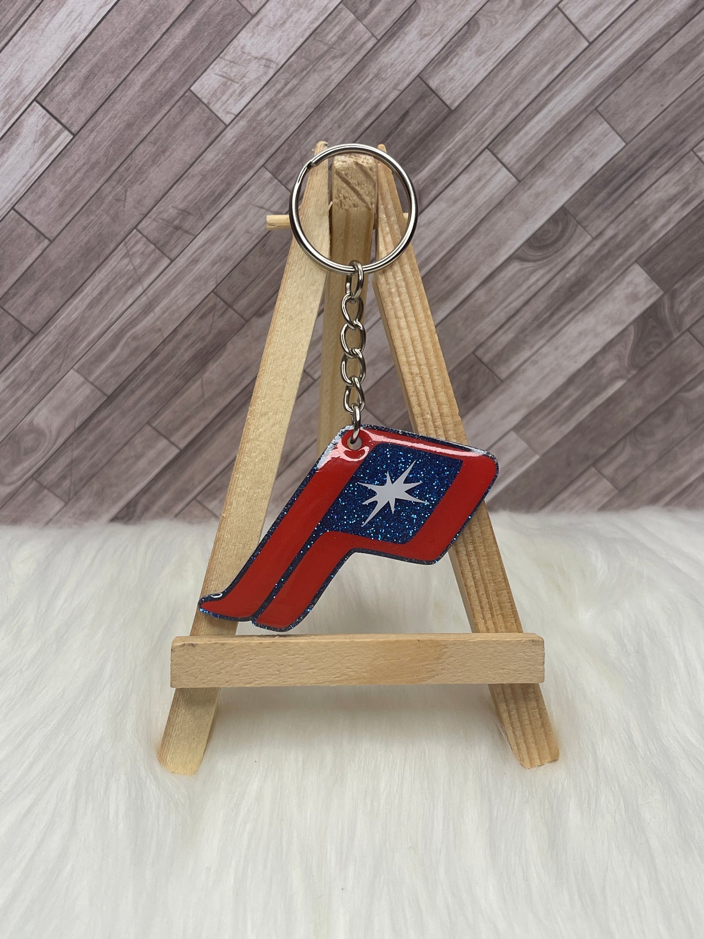 2" Slanted "P" Red White & Blue Glittered Keychain