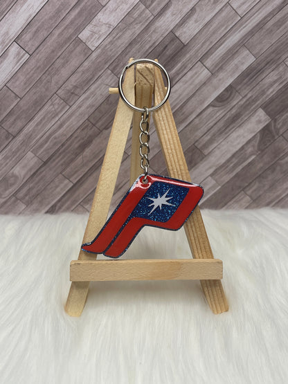 2" Slanted "P" Red White & Blue Glittered Keychain