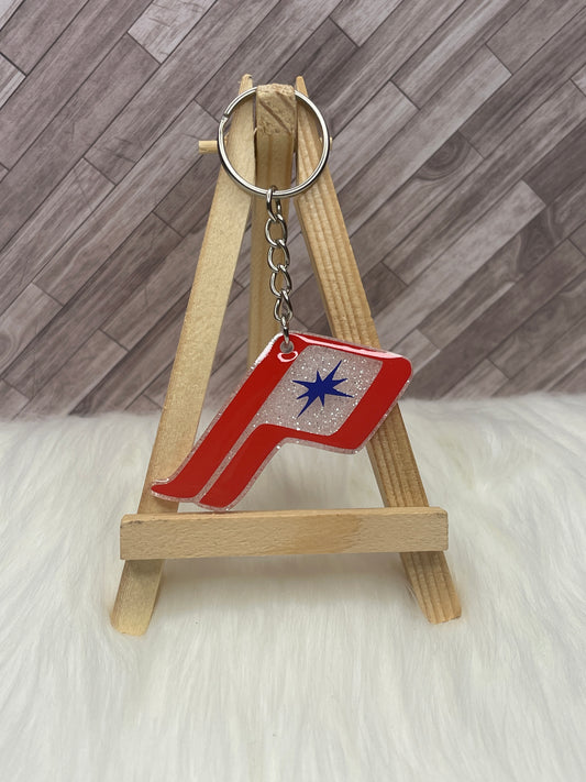 2" Slanted "P" Red White & Blue Glittered Keychain