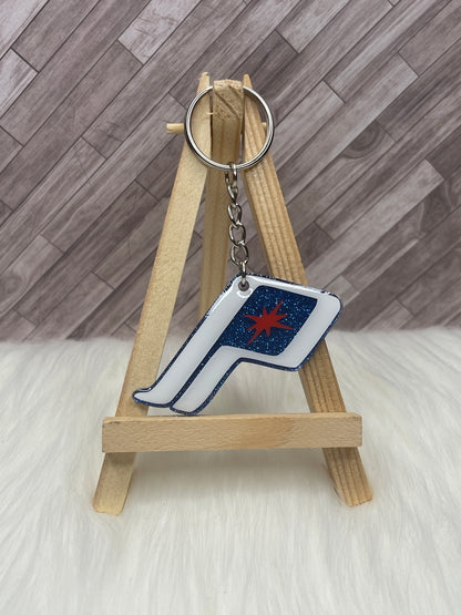 2" Slanted "P" Red White & Blue Glittered Keychain