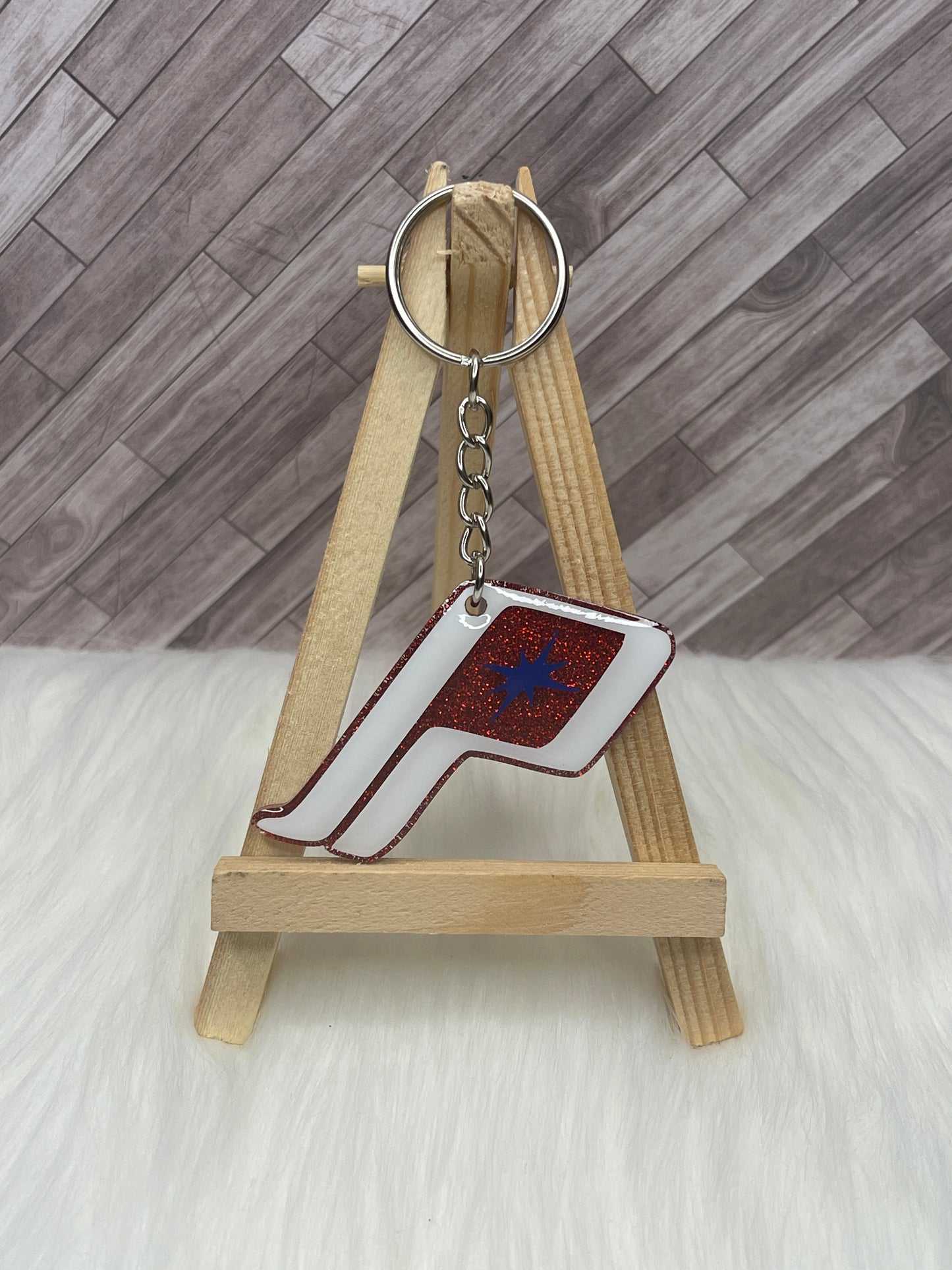 2" Slanted "P" Red White & Blue Glittered Keychain
