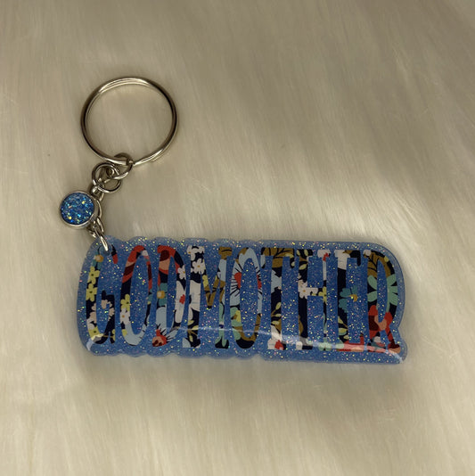 GODMOTHER 3" Light Blue Glittered Keychain