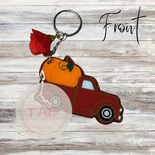 Vintage Truck  3" Red Glittered Keychain / Bag Tag