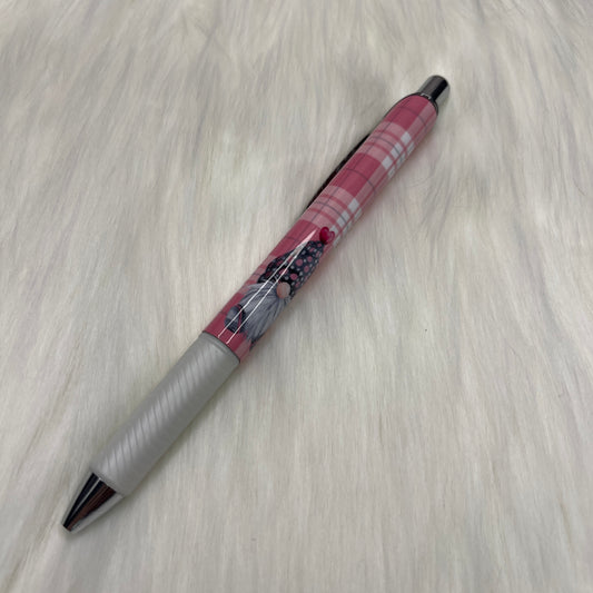 Pink Gnome Plaid Print Wrapped Gel Pen with Grip & Clip